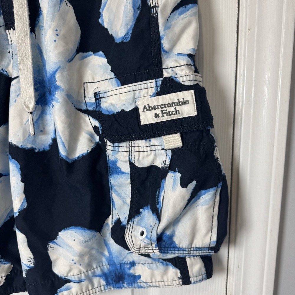 VTG Abercrombie Fitch Swim Trunks Y2K Mens Medium Blue Floral Baggy Shorts - Picture 2 of 9